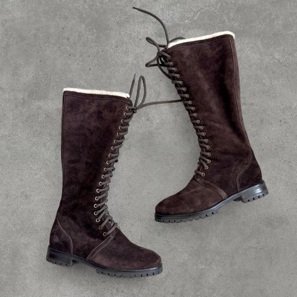 Cole haan brown suede lace up boots